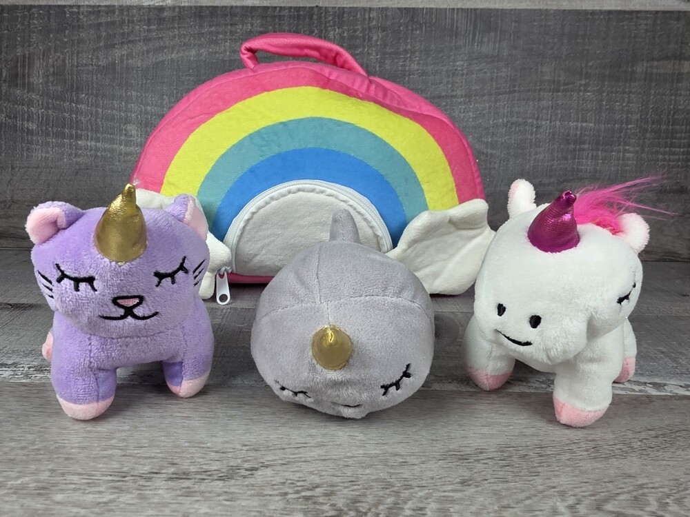 Pixie Crush Snug a Babies Unicorn Rainbow Toys Stuffed Plush Set w/ Case b319